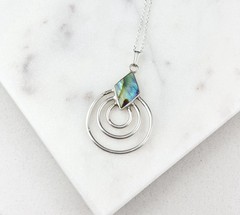 Vintage 925 Sterling Silver Abalone Boho Circle Charm Pendant Necklace 18”