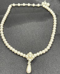 Vintage Pearl Faux Crystal Statement Teardrop Pendant 1990s
