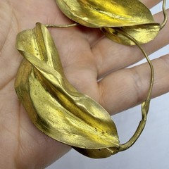 Vtg XL Brutalist Sculptured Brass Hoop Wire Statement Earrings Runway Bold Huge