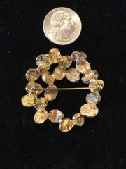 D’ORLAN Gold Plated Abstract Modernist Circle Brooch With Amber Enamel-Lovely