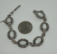Vintage Black & White Cameo Plaque Sorrento Sterling Silver Bracelet 7 1/4”