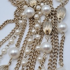 Elegant Multi Chain Bead Faux Pearl Gold Tone Layered Necklace Vintage 18 Inch