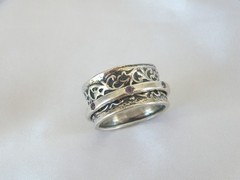 Vintage Sterling Silver 925 Natural Amethyst Spin Spinning Vine Ring 9.5