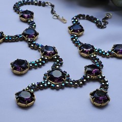 1940s RARE HOBE FIVE PENDANT PURPLE HEAD- LIGHT ORIGINAL COND FESTOON NECKLACE