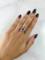 Art Deco Style Ruby & Lab Created Diamond Engagement 14K White Gold Finish Ring