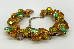 VTG Juliana D&E Fall Autumn color Rhinestone 5 link bracelet safety chain 7″