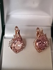 Vintage 1990-s 14 Ct Rolled Gold Pink Topaz Zircons Earrings-Hallmarked 585 RG