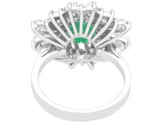 2.31Ct Emerald and 2.12Ct Diamond 18k White Gold Cluster Ring Circa 1970