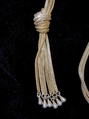 Vtg Silky Gold Tone Lariat Knot Tassel Chain Fringe Necklace Triple Strand 23 In