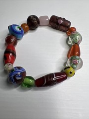 Vintage Art Glass Large Bead Stretchable Multicolored Bracelet
