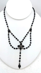Vintage Style Black Beaded Necklace Gothic Victorian Drop Acrylic Statement