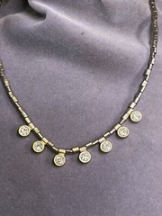 Vintage Silver Tone Necklace W Hanging Rhinestones ;Adjustable Length