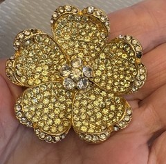 Vintage Blair Delmonico Brooch Canary Yellow Flower Brooch Pave` Rhinestone 2″