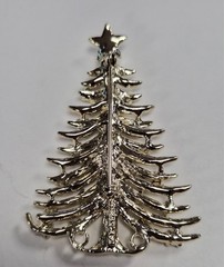 Vintage Signed TANCER II Red & Green Rhinestone Christmas Tree Pin / Brooch