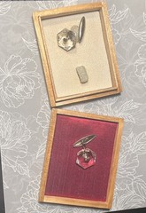 Vintage Rock Crystal Cufflinks “Hexagon” W/Original Wooden Box/unmarked/silver