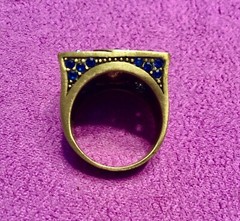 Vintage Gold Tone LAVINTAGE CHINA Blue Teal Rhinestones Square Ring