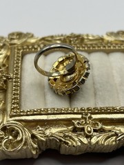 Vintage Black Rhinestone Dome Cocktail Ring Adjustable Size 6.5 Gold Tone