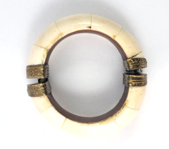 Bone/Horn Bracelet Camel/Cow with Brass Caps and Pin Closure Vintage
