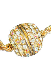 Vintage Rhinestone Slide Ball Charm Pendant necklace Gold Tone Iridescent