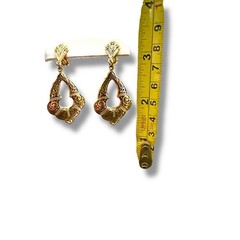 Vintage Gold Tone Damascene Drop Dangle Earrings Multi Tone Gold Silver Clips