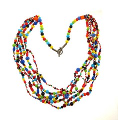 Vintage Glass Bead Multi- Color 6 Strands Necklace 1×26 in