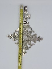 Vintage Ethiopian Cross Pendant Birds Large 5” Heavy 42g Silver Hinged Bale