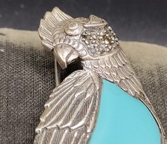 Sterling & Marcasite Blue Resin Bird Belly Cockatiel Brooch