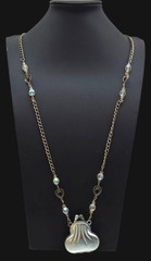 Vintage Silver Purse Pendant Necklace Crystal Colored Beads Heart Links 20″