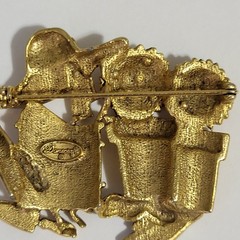 Vtg Danecraft Brooch Pin Gardening Tools Gardner Flower Pots Watering Can Estate