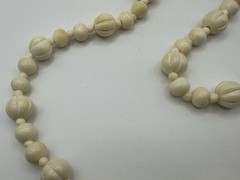Vintage Antique Bovine Bone Beads Hand Carved Beaded Barrel Closure Necklace 31”