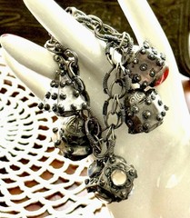 Antique Silver Etruscan Large Charm – Fob Bracelet