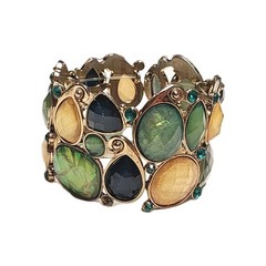 VTG Shades of Green & Yellow Shimmering Faux Opal Stretch Cuff Bracelet 6.5″