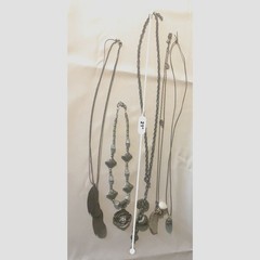 Vintage Costume Jewelry Necklace Lot Boho Silver Tone Pendants 5 Pc