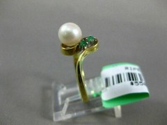 ESTATE .05CT AAA EMERALD & SOUTH SEA PEARL 14KT YELLOW GOLD 3D ANNIVERSARY RING