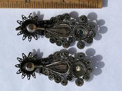 ANTIQUE ARMENIAN BYZANTINE REVIVAL OTTOMAN PEARL COIN SILVER JEWELED EARRINGS