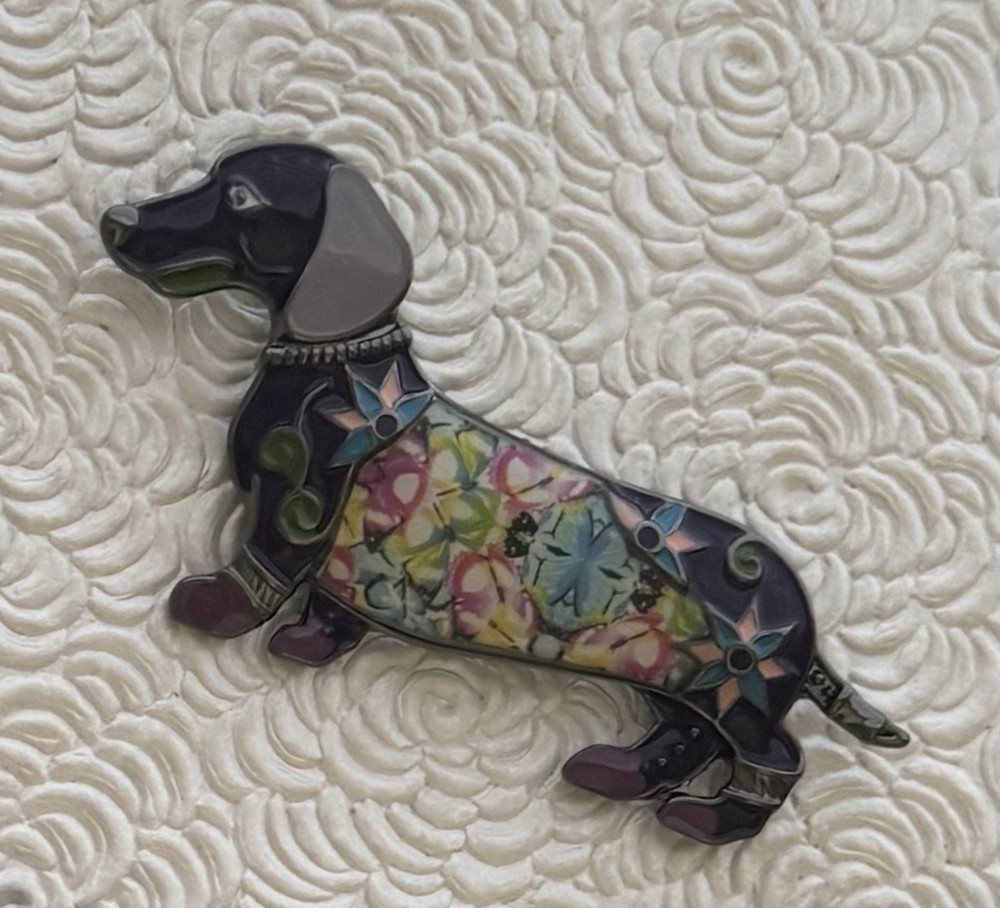 Dachshund vintage style brooch enamel on metal