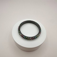 Vintage 80s Black Bangle Bracelet Multicolor Glass Inset Classic Fashion Jewelry