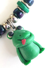 Vintage Polymer Fimo Clay Clay FROG Pendant Choker Necklace 17″ Rope Cord