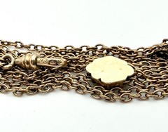 Antique M.S&S Gold Filled Guard Watch Chain Slide 48” Dog Clip Blue Glass Slide