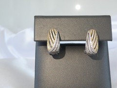 Vintage Sterling Silver 925 Gold Pave CZ Huggie Small Hoop Omega Earrings