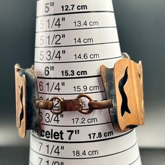 Vintage Brutalist Copper Panel Link Bracelet Abstract Cutout Mid-Century Modern