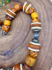 Moroccan Necklace, With Resin Copal, Enamel & Buffalo Horn Discs