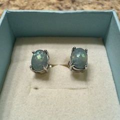 Vintage Man-made Opal Studs with Blue Gift Box