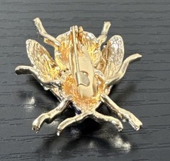Vintage Gold Tone And Enamel Purple & Yellow Bumblebee Pin Brooch 1.5 In Long