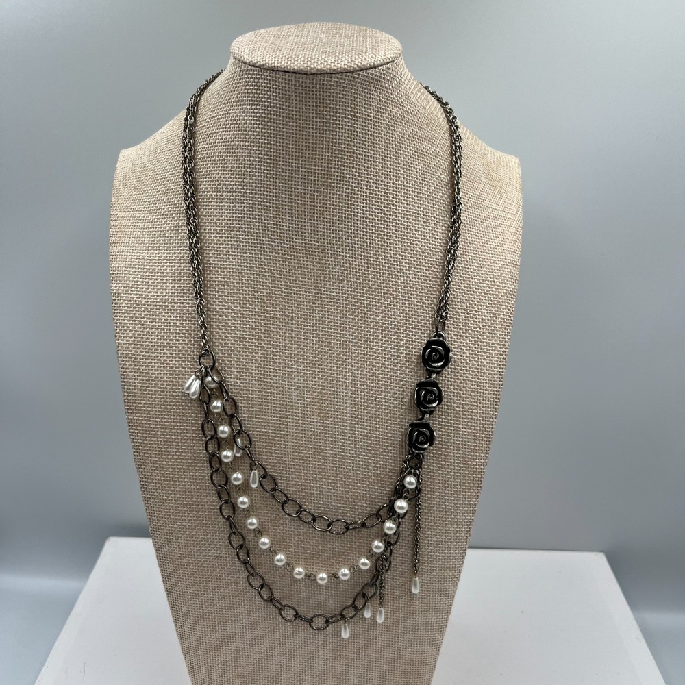 Vintage RACHEL Rose Pearl Multi-Strand Necklace Shabby Chic Romantic Boho Pink
