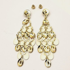 White & Gold Tone Metal Chandelier Cascade Dangle Vintage Earrings Ballroom