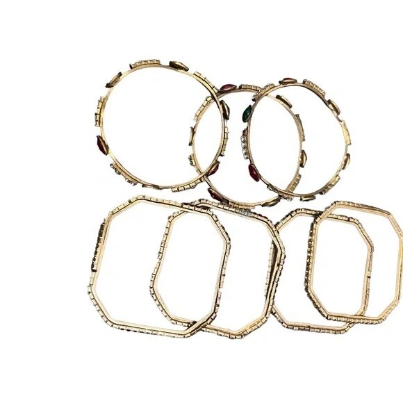 Bundle Bohemian Jewels Brass Bangle Bracelet Gold Tone Multi Color Elegant