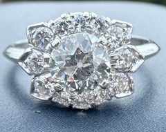 ESTATE MASSIVE 1CT CENTER EUROPEAN CUT NATURAL DIAMOND ENGAGEMENT RING PLATINUM