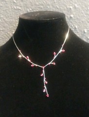 Vintage Cookie Lee Elegant 14″ Silver tone Red Rhinestone Branched 2″ Lariat