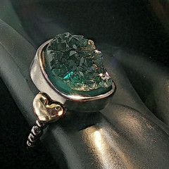 Vintage Green Stone Statement Ring, Raw Crystal Boho Artisan Jewelry, Size 6.75